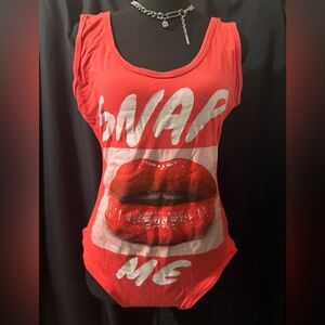 Cleo Red Graphic Snap Me bodysuit